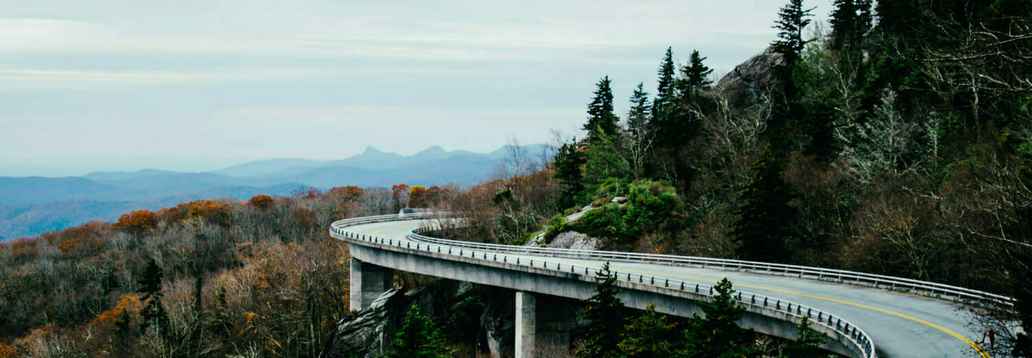 Winding highway through mountains