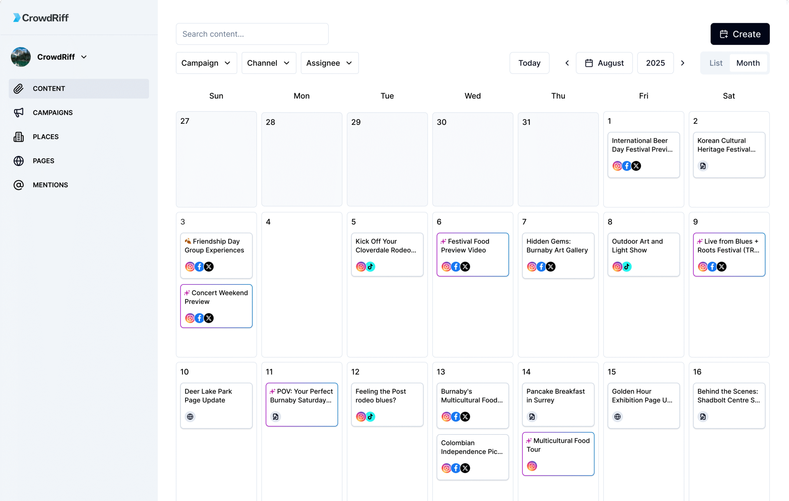 Content Planner Central Calendar