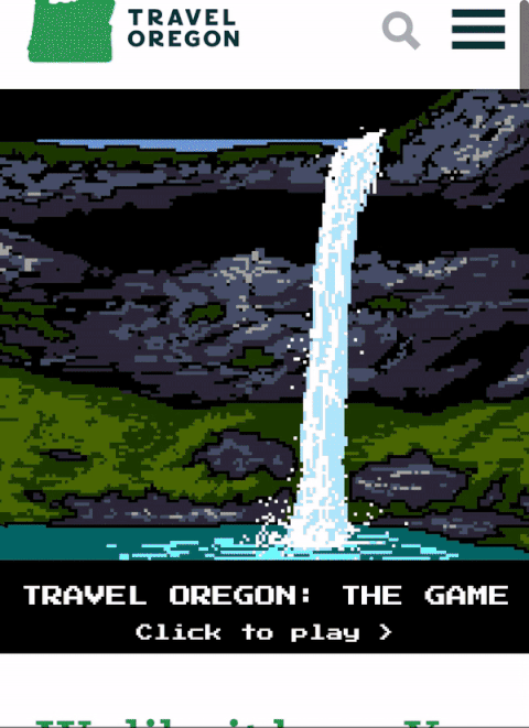 Travel Oregon mobile homepage