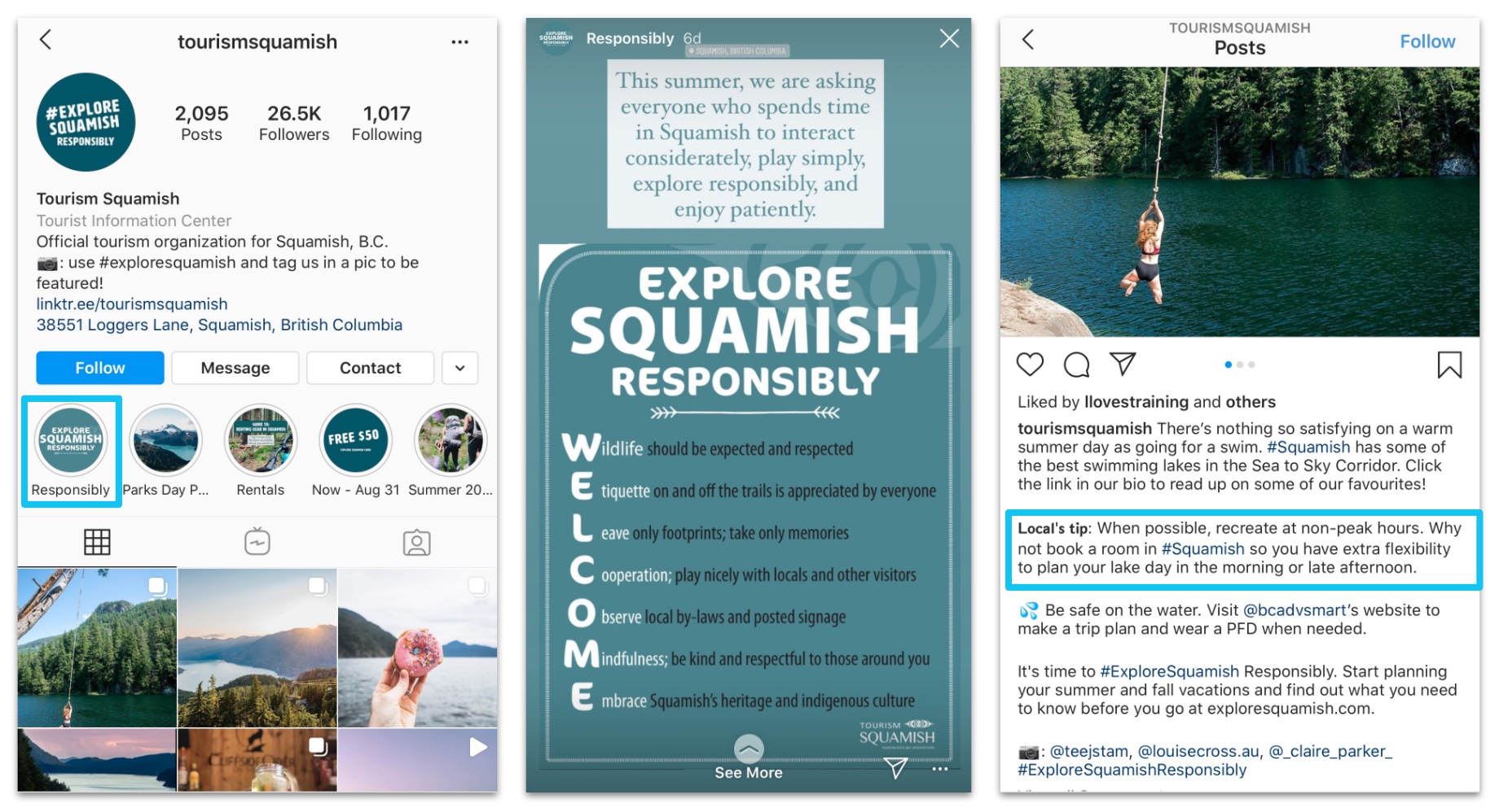 Explore Squamish messaging social media