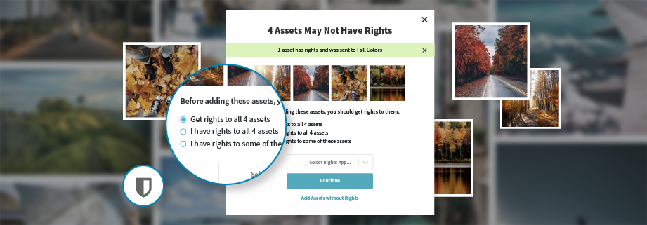 Now you can request rights as you add visuals to a Gallery
