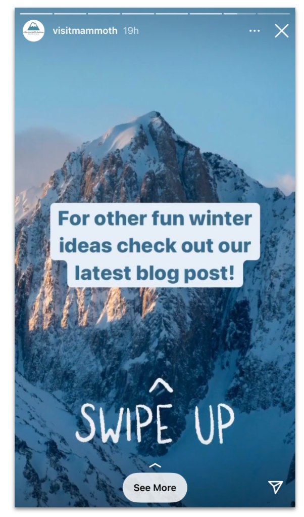 Swipe up Instagram story feature Mammoth Lakes