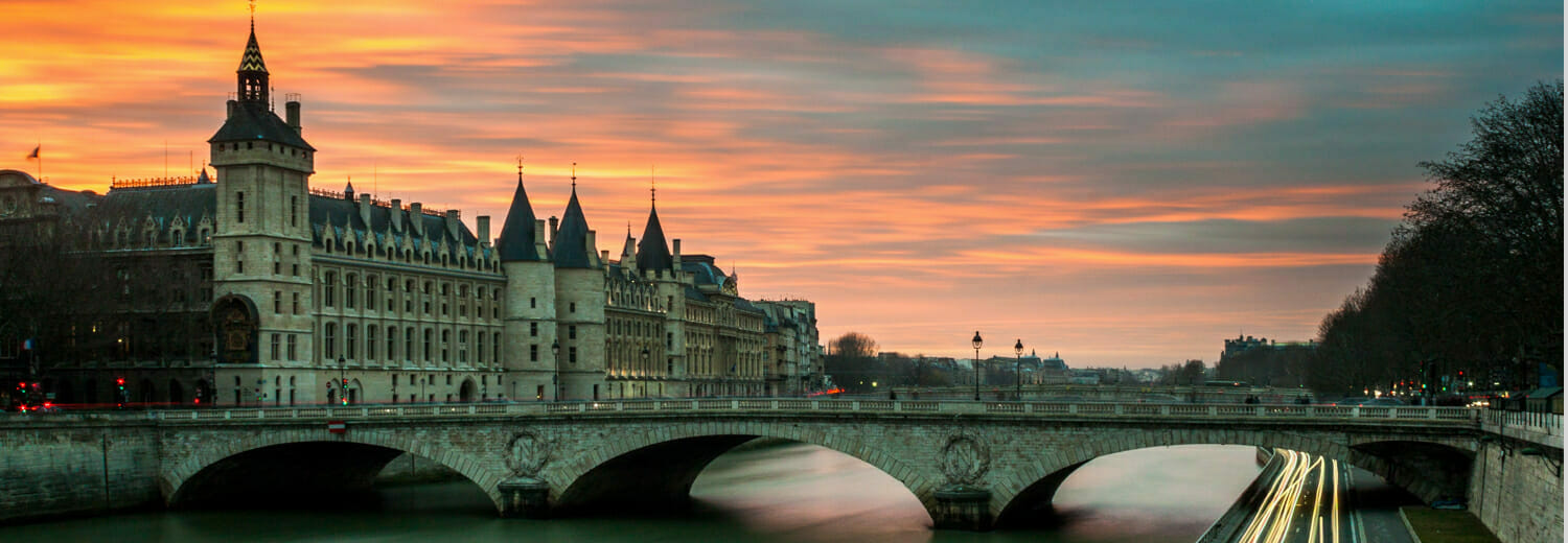 Bridge in Paris, France at sunset