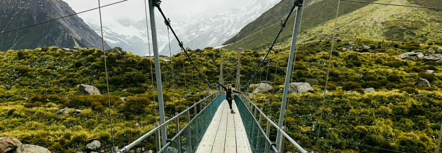 Courtney on bridge, New Zealand