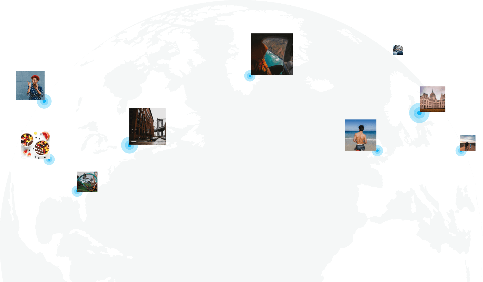 Globe with user-generated content in different locations
