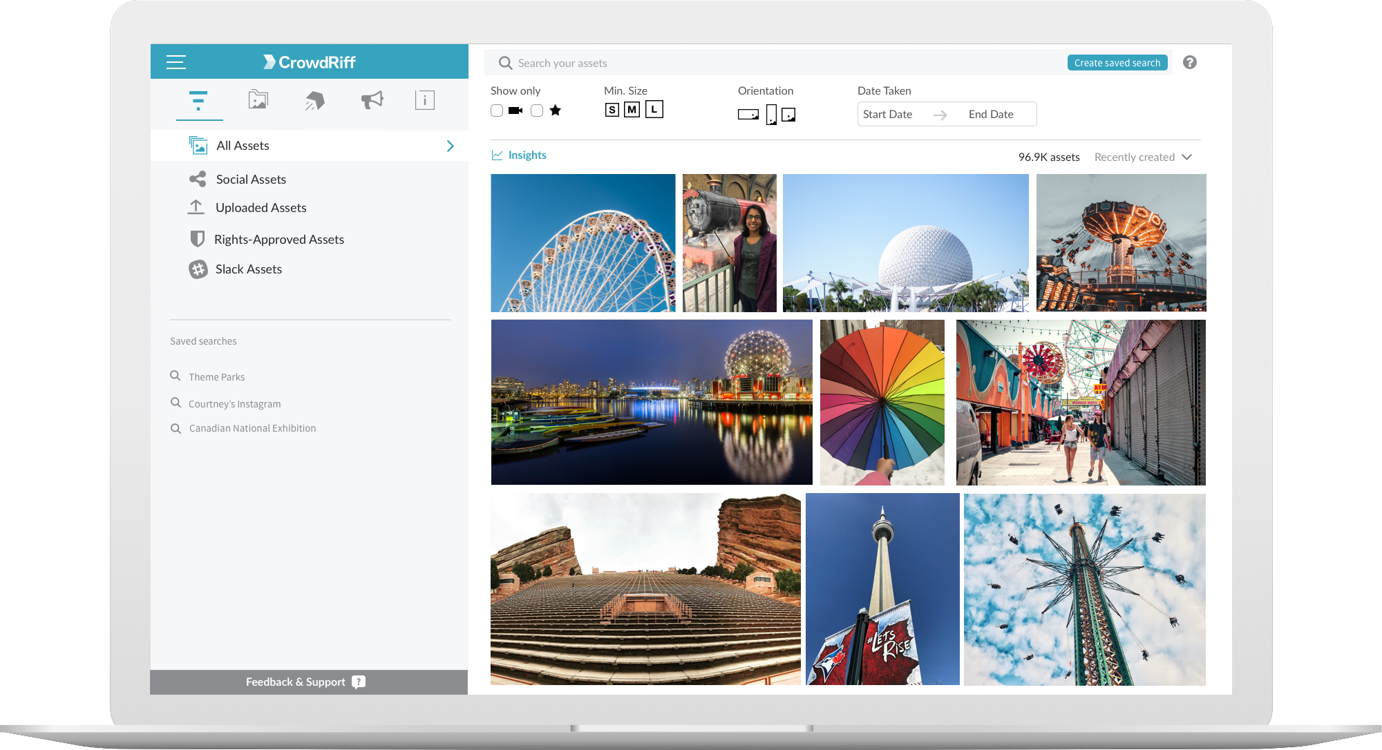 Screen of attractions in CrowdRiff platform