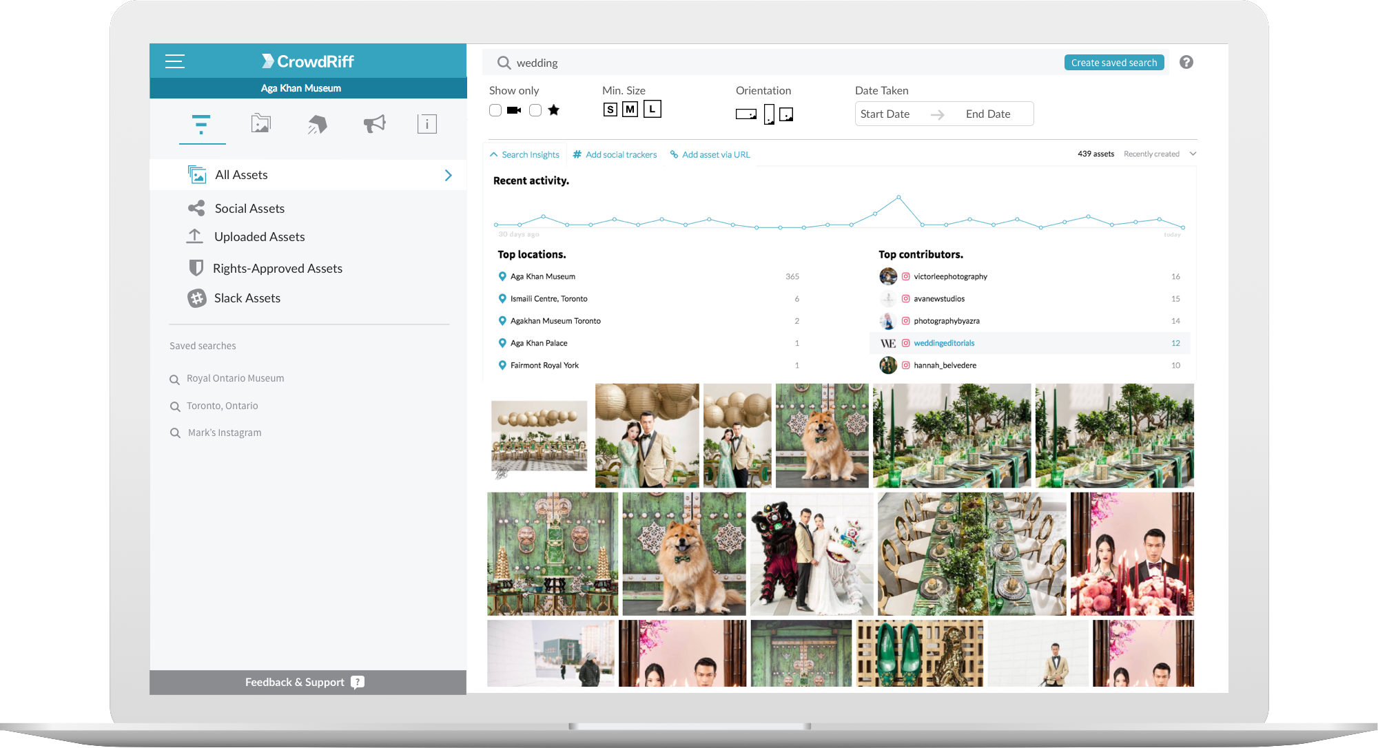 Screenshot of CrowdRiff platform search insights